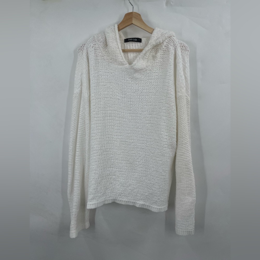 Fab'rik Hoodie Sweater White Knit Sweater Size Large